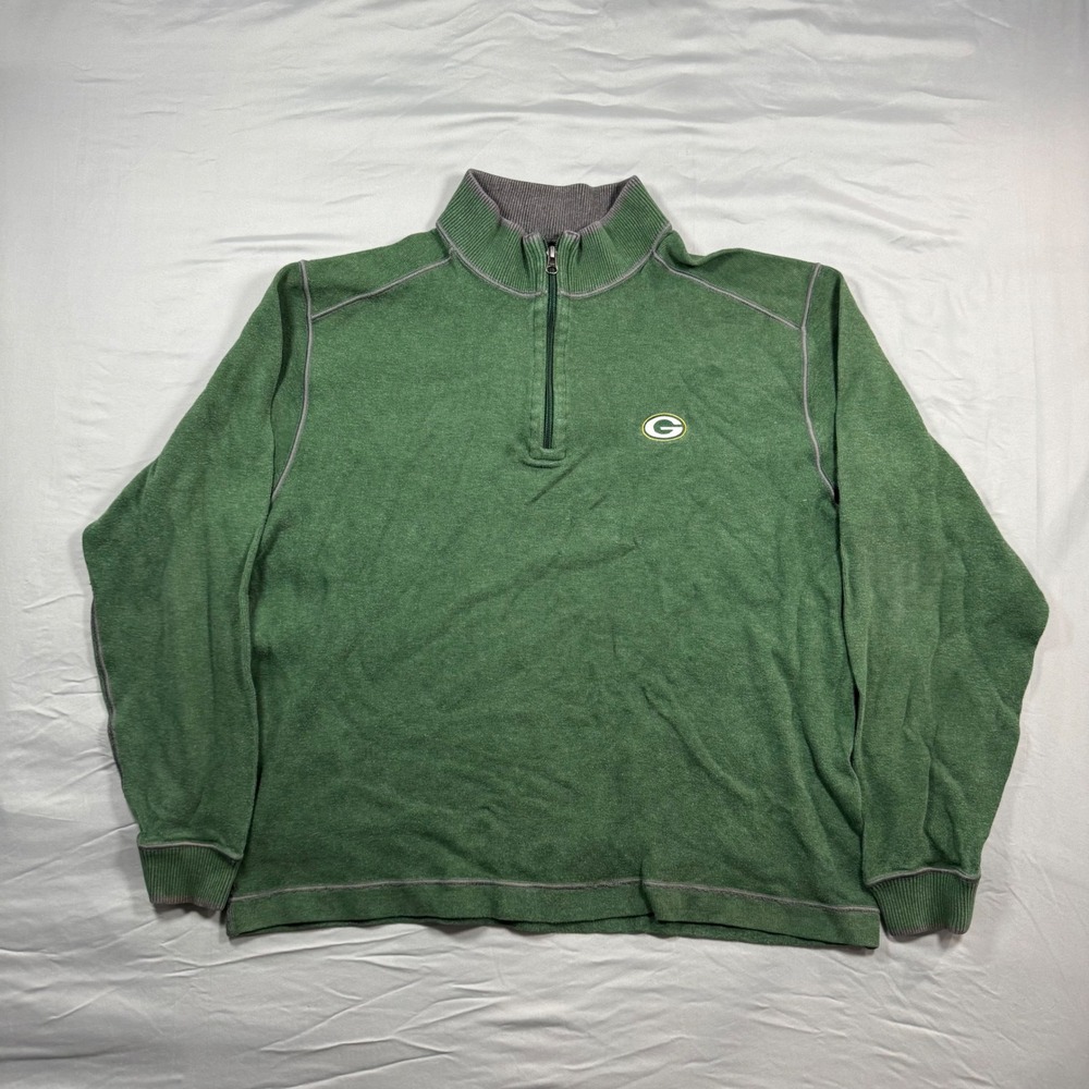 Green Bay Packers Mens XL Green 1/4 Zip Cotton Pullover Sweater Cutter & Buck